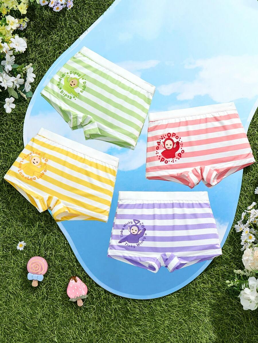 Teletubbies X SHEIN Young Girl Striped & Cartoon Print Briefs - Multicolor - View 1