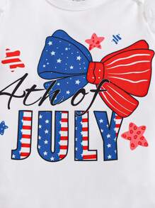 SHEIN 4pcs/Set Baby Girl 0-3Y Casual Cute Knitted Outfit, Includes Patriotic Bodysuit, Flared Pants, Bear Hat And Bow Headband, For My First Independence Day, Fourth Of July/4th Of July - Multicolor - View 6