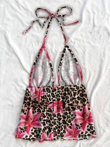 Soleia Áo hở lưng dệt kim họa tiết da báo và hoa, vừa vặn cho kỳ nghỉ bãi biển của phụ nữ, thích hợp cho mùa hè - Nhiều màu - Xem 2