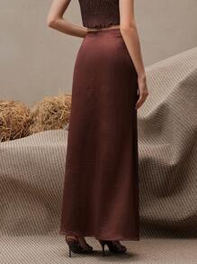 Anewsta Váy Maxi Cạp Cao Thanh Lịch Cho Nữ, Thích Hợp Cho Mùa Xuân, Mùa Hè, Thường Ngày Công Sở - Màu nâu  Mocha - Xem 2