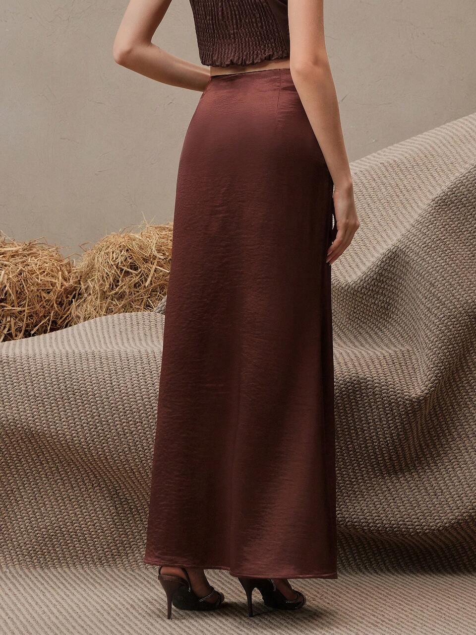 Falda larga elegante de cintura alta para uso diario, adecuada para primavera, verano y estilo casual de oficina