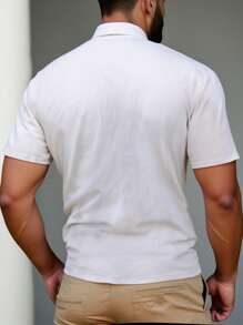 Manfinity Homme Plus Size Men's Solid Color Short Sleeve Casual Work Button Up Shirt - White - View 2