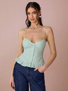 Enchnt Top romantic de primăvară/vară pentru femei, verde mentă, cu fundă pe piept, cu tiv cu volane, drăguț, dulce, sexy și la modă, pentru vacanță, întâlniri, sărbători, petrecere, absolvire și invitați la nuntă, concerte, festivaluri, femei de Paște, topuri de vară pentru femei, vară - Verde - Vizualizare 5