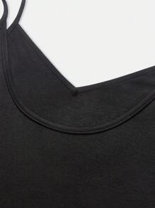 SHEIN BASICS 女士纯色针织修身吊带背心 - 黑色 - 查看 6