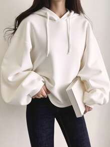 DAZY Áo nỉ rộng rãi có mũ trùm đầu in chữ dành cho nữ, Quần áo mùa thu dành cho nữ - trắng - Xem 1