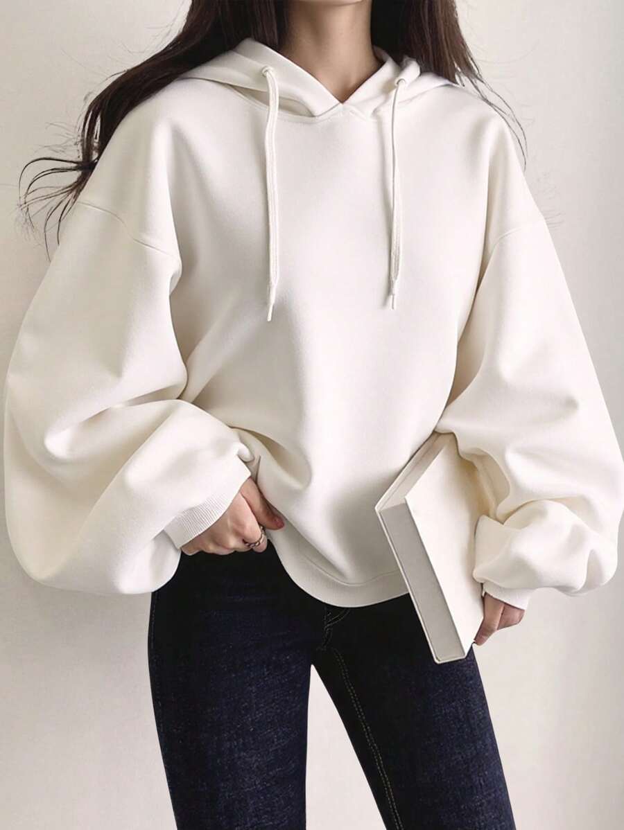 DAZY Áo nỉ rộng rãi có mũ trùm đầu in chữ dành cho nữ, Quần áo mùa thu dành cho nữ - trắng - Xem 1