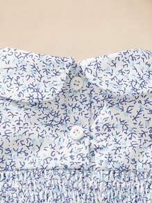 Newborn Baby Girls' Ditsy Floral Ruffled Collar Bodysuit, Practical For Summer Wear With Bow Embroidered Decor For A More Refined Look - Multicolor - View 5