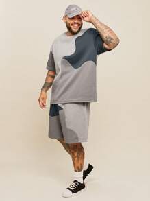 EASEVO Men's Plus Size Casual Knit T-Shirt And Shorts Set Summer Outfit - Grey - View 4