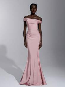 Elitara Elegant Ruffled Off-Shoulder Mermaid Bodycon Dress, Suitable For Weddings, Singles Party, Vacation, Prom, Bridesmaid Dress (Adult) Gown - Pink - View 7