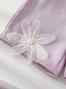 SHEIN Conjunto de monos elegantes y de moda para niñas, incluye top de tirantes sin mangas con detalles fruncidos y pantalones cortos de pierna ancha, mameluco elegante para niñas - Rosa vieja - Ver 8