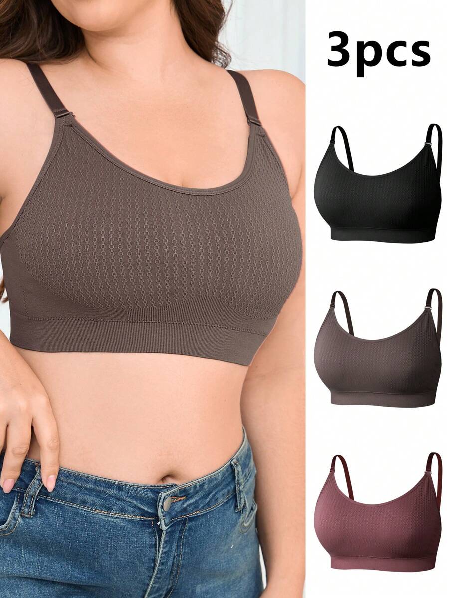 SHEIN 3 Pcs/Set Plus Size Seamless Wireless Bras Without Padding - Multicolor - View 1