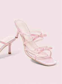 CUCCOO DOLLMOD Women Black PU Slide Sandals With Strap & Square Toe, Low Heels - Pink - View 2