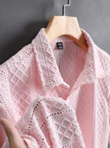 OTTIMOZO 男士纯色纹理短袖休闲度假衬衫 - 粉色 - 查看 5