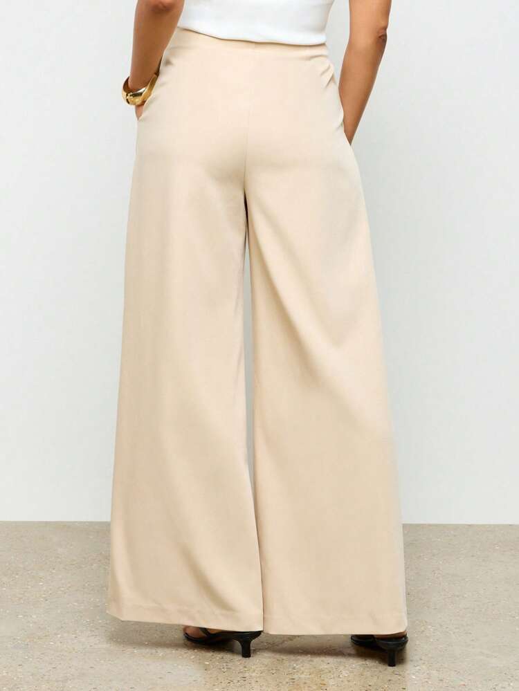 High Waist Pleated Wide Leg Trousers