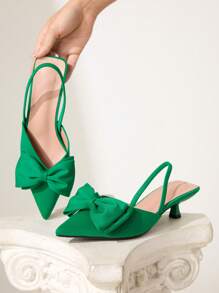 CUCCOO CHICEST Giày cao gót mũi nhọn Kitten Heels cho nữ, trang trí nơ, màu trơn, quai mắt cá chân, lựa chọn trang phục hàng ngày thanh lịch, dành cho mua sắm ngoài trời, ngày lễ, tiệc tùng, xuân/hè/thu/đông, kết hợp tốt với váy satin - màu xanh lá - Xem 4