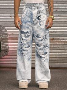 AXEPEAK Streetstyle Hosen mit weitem Bein für Herren, digital Muster - Blau - Übersicht 3