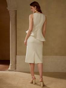MOTF PREMIUM Vestido con bajo dividido y ribete de volantes - Albaricoque - Ver 5