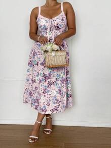 SHEIN LUNE 大码女式法式印花高开衩连衣裙 - 彩色 - 查看 3