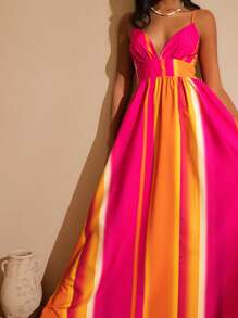 Vesra Women's Gradient Print Sleeveless Dress, Casual For Vacation Standout Summer Outfit - Hot Pink - View 5