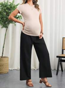 SHEIN Maternity Short Sleeve Tee & Wide Leg Pants Two Pieces Suits