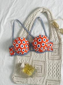 Swim Vcay 女士 Springbreak 随机多色印花聚拢钢圈侧结可爱比基尼上衣泳装 - 彩色 - 查看 4