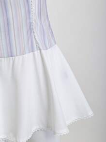 SHEIN Unity Vestido de tirantes con volantes en el bajo, estampado patchwork a rayas de colores dulces - Multicolor - Ver 5