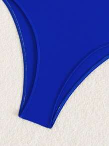 Swim SXY New Summer Solid Color Asymmetrical Neckline Gold Decorated Hollow One-Piece Swimsuit, Beach Vacation Fit Women's Bikini Curve Hot Style Highlights Figure Sexy One-Piece Blue Special-Shaped Metal Decoration - Royal Blue - View 6