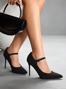 CUCCOO SZL Fashionable Sexy High Heel Pointed Toe Strap Pumps, Classic Versatile Design For Commuting, Dates, Parties - Black - View 4