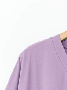 SHEIN LUNE Áo thun nữ cổ chữ V cỡ lớn màu xanh lá cây có túi mùa hè bằng cotton - Màu Lilac Tím - Xem 5