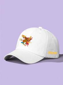 SCOOBY-DOO X SHEIN Washed White Baseball Cap With Cartoon & Letter Printing - White - View 1
