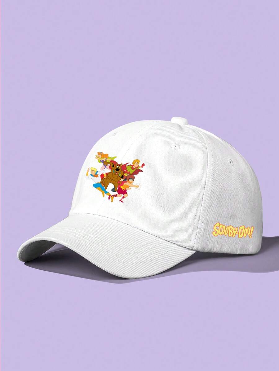 SCOOBY-DOO X SHEIN Washed White Baseball Cap With Cartoon & Letter Printing - White - View 1