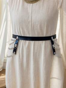 Women's Fashion Multi-Layer Chain Decor Waist Chain - Black - View 7