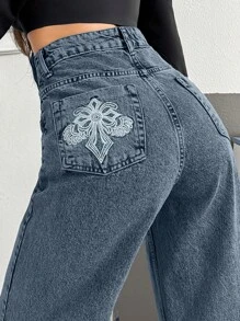 RueChic Casual Washed Minimalist Versatile Straight-Leg Jeans - Medium Wash - View 5