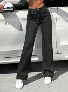 RueChic 100%Cotton LOW WAIST WIDE LEG WOMEN JEAN - Black - View 3