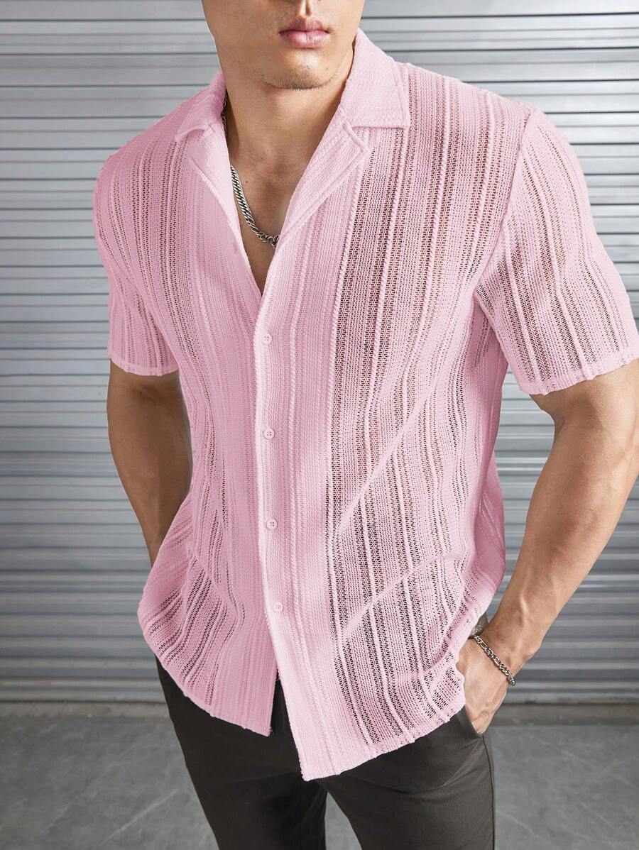 Manfinity VCAY Men Beach Solid Button Up Shirt - Dusty Pink - View 1