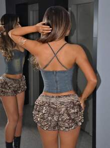 SHEIN ICON Street Style Low Rise Sexy Animal Print Mini Shorts,Low Rise Shorts - Multicolor - View 2