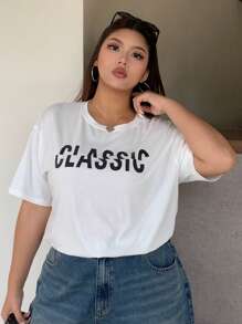 Dazy Plus Maglietta bianca estiva oversize da donna con stampa a lettere di colore unito