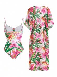 Swim Oasis 2pcs Oasis Style Print Layered Twist Strap Bikini Swimsuit Set For Summer Beach Vacation - Brown - View 9