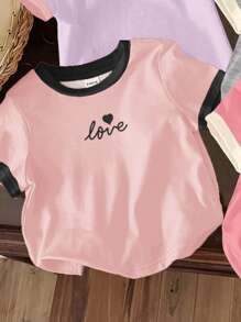 SHEIN 4pcs/Set Baby Girl Casual Minimalist Design Round Neck Short Sleeve T-Shirt, Suitable For Spring & Summer - Multicolor - View 5