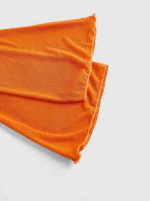 SHEIN MOD Women's Solid V-Neck Tie Flare Sleeve Versatile Blouse - Orange - View 3