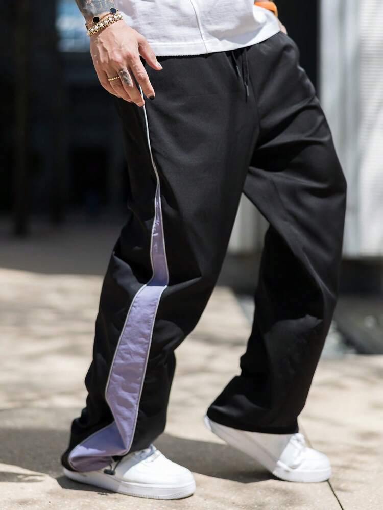 Men's Color Block Letter Print Casual Sports Pants, Spring Men Joggers