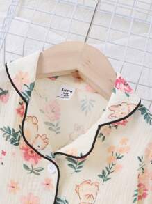 2件套幼儿女童兔子和花卉印花休闲宽松长裤和长袖睡衣套装 - 彩色 - 查看 3