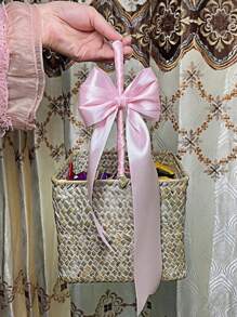 SHEIN 1pc Satin Ribbon(22 Meters/Roll),Double Faced Satin Ribbon For DIY Rose Decor, Gift Wrapping - Wedding Party Bow Ribbon For Table Chair Decoration, Flower Door, Gift Box, Cake Decor, Apparel Accessories, Weaving ,Creates Elegant Festive Atmosphere,Bow Ribbon(0.6/1/1.5/2/2.5/4/5 Cm Width) - Pink - View 5