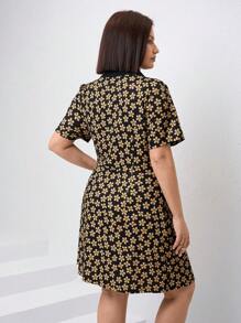 SHEIN Clasi Vestido casual de manga corta de verano talla grande para mujer - Caqui - Ver 2
