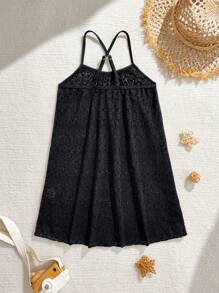 SHEIN Áo choàng đi biển midi khoét rỗng màu trắng cho bé gái tuổi teen, phong cách nghỉ dưỡng - Nhiều màu - Xem 2