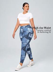 SHEIN Essnce Plus Size Stretch Slim Fit Stretchy Knit Casual Jeans - Light Grey - View 3