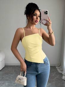 Elenzga 女士优雅褶皱设计吊带背心