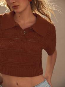 SHEIN LUNE Damen Gehäkeltes einfarbiges Top, modisch für den Sommer - Kaffeebraun - Übersicht 3