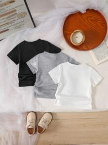 3pcs/Set Baby Girl Spring&Summer Casual Style Bowknot-Shape Embroidery Short Sleeves Three Colors Top