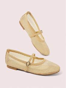 CUCCOO DOLLMOD Damen Ballerinas mit Kristalldekor, beiges Mesh-Material, modischer, komfortabler und atmungsaktiver Lässig Loafers - Gold - Übersicht 5